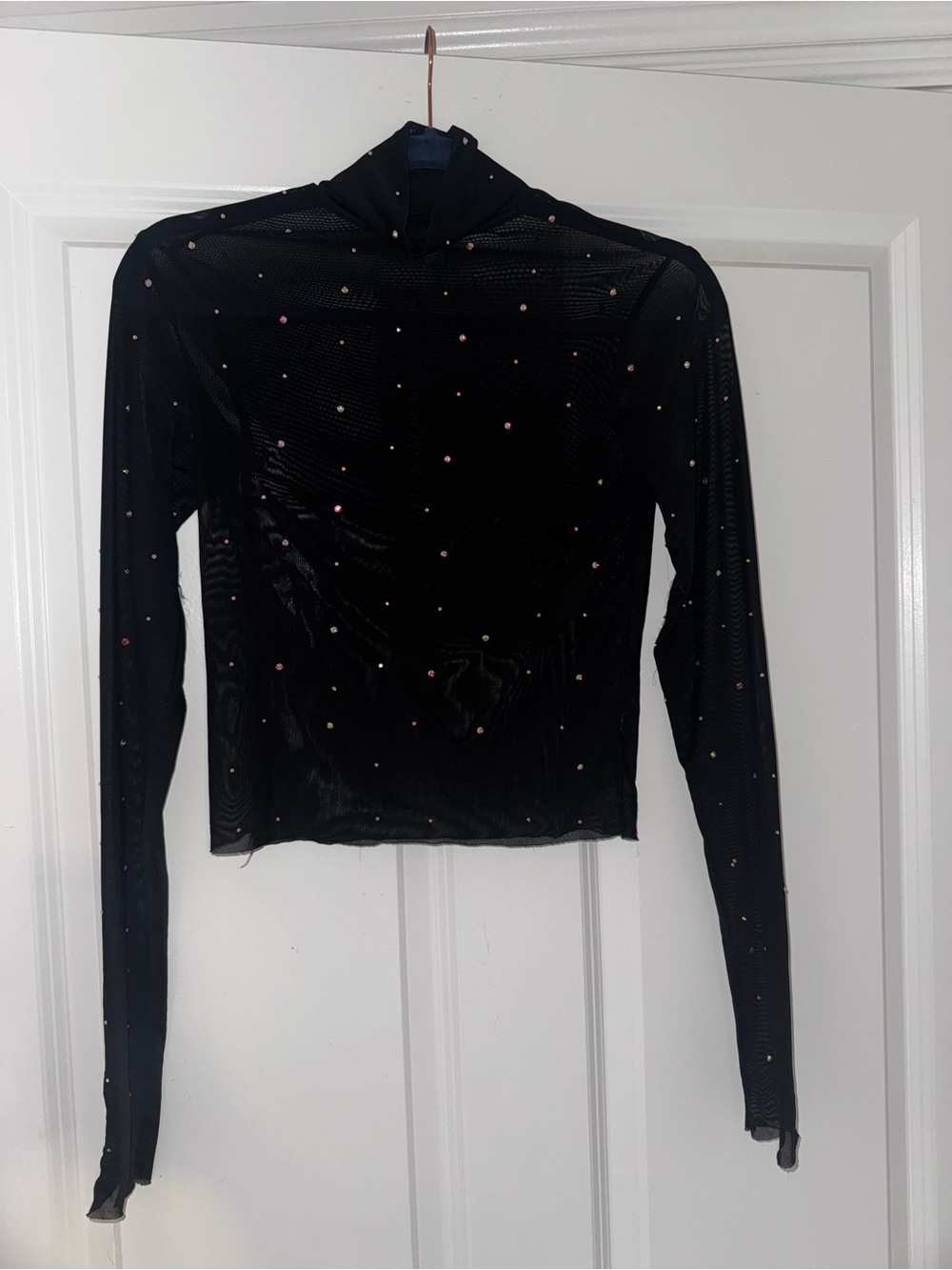wild fable Black Sheer Long-Sleeve Top with Multicolor Studs